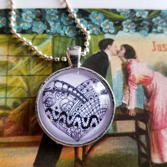 Relisted -Zentangle heart bubble necklace silver tone ball - Picture 2 of 8